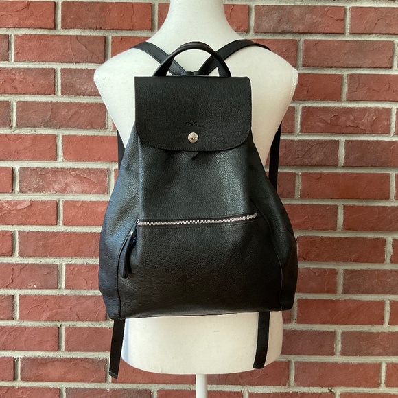 Longchamp Le Foulonne Black Leather Backpack - Picture 1 of 15